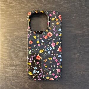 Velvet Caviar iPhone 15 Pro Black Floral Phone Case with Multicolor Blooms